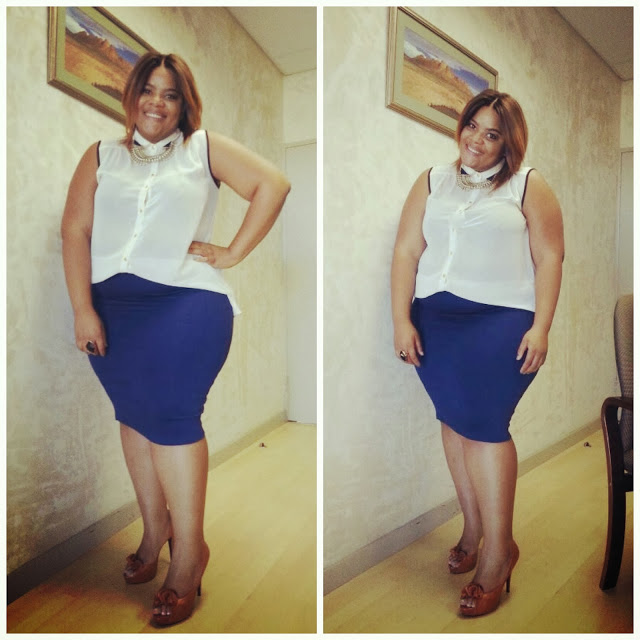 the look, whitney greyton, curvy fashion, african street style, blue pencil skirt